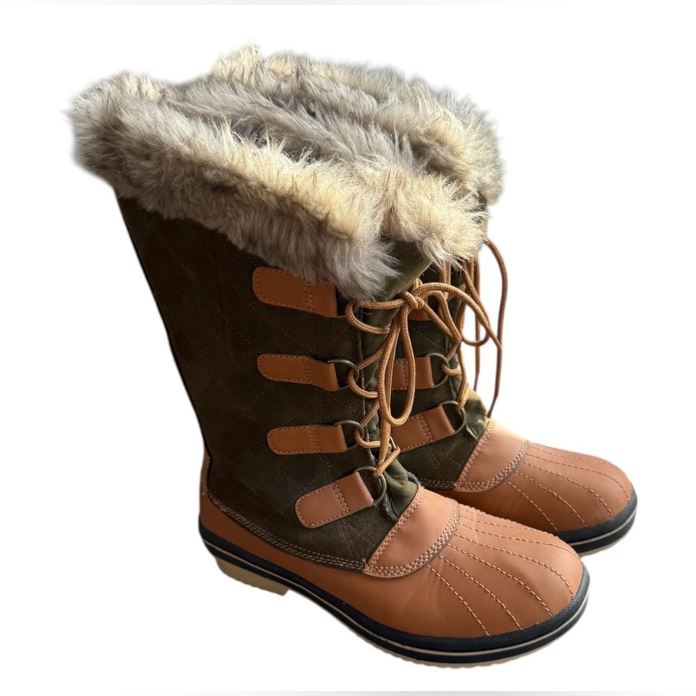 Target Gray and Cream Cuff Faux Fur Women’s Leather Size 10 Winter Boots